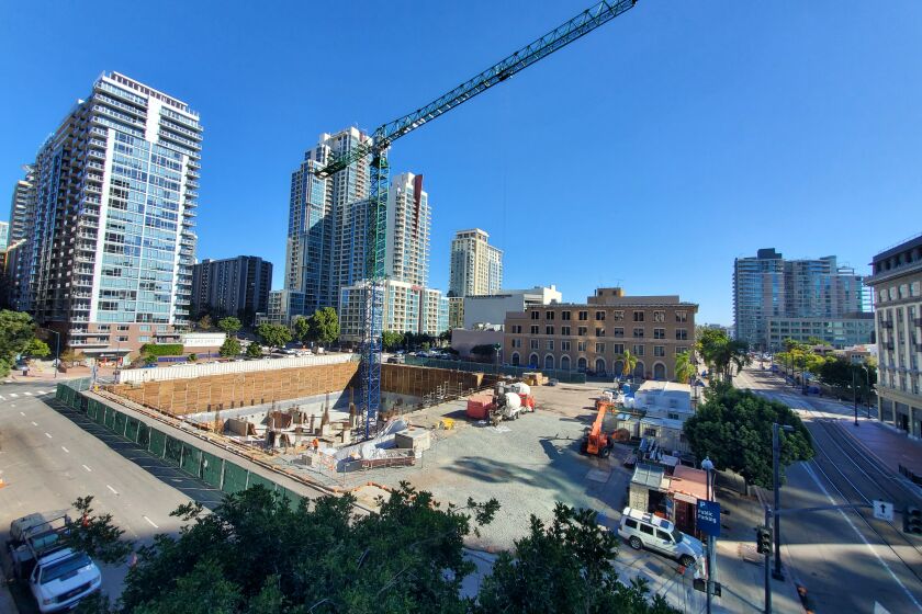 San Diego, CA - January 26: The city plans to pay Bosa $23 million in cash and credits for a 23,045-square-foot park known as North Central Square Park. A proposed park site is photographed on the southern one-quarter of the block bounded by Eighth Avenue, C Street and Ninth Avenue in East Village Thursday, January 26 in San Diego, CA.