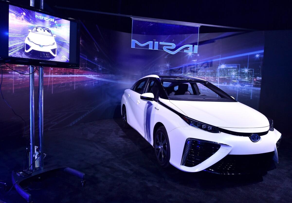 Toyota took the wraps off its new 2016 hydrogen fuel cell vehicle -- the Mirai, which means "future" in Japanese. The zero-emissions vehicle will cost about $58,000 before rebates and incentives.