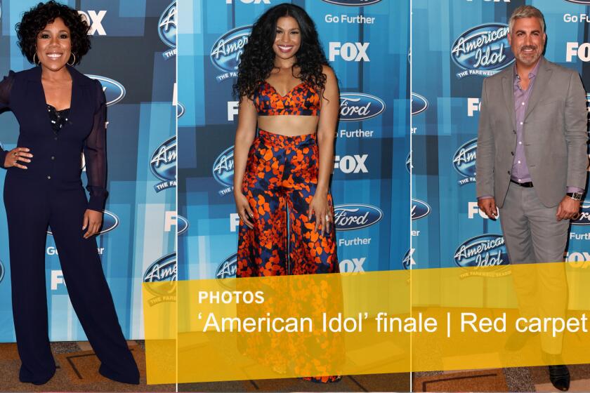 Melinda Doolittle, left, Jordin Sparks and Taylor Hicks were among those walking the final red carpet for Fox's "American Idol" at the Dolby Theatre in Los Angeles.