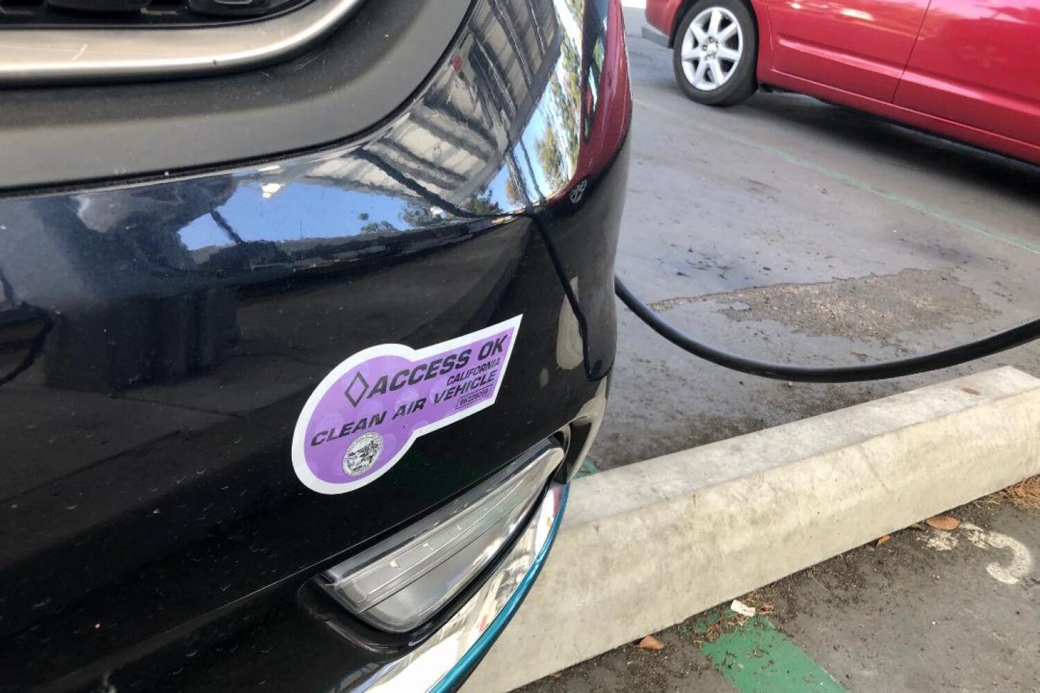 A Clean Air Vehicle decal given to California drivers of low or zero emission vehicles to drive in the HOV lanes.
