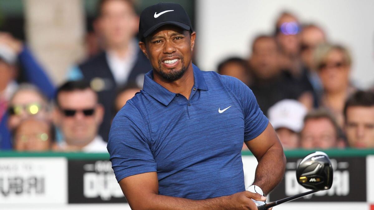 Tiger Woods hasn't played in any events since withdrawing from the Dubai Desert Classic in February.