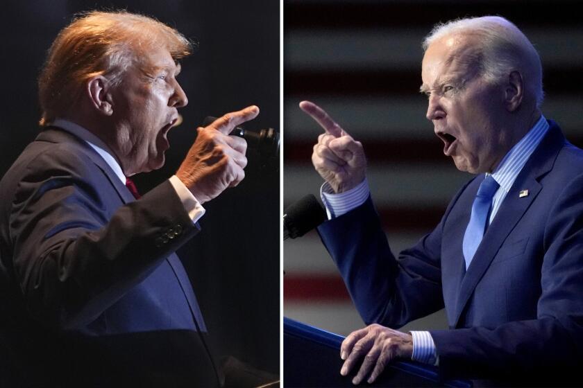 Esta combinación de fotos tomadas en Columbia, Carolina del Sur, muestra a la izquierda, el expresidente Donald Trump el 24 de febrero del 2024 y a la derecha al presidente Joe Biden el 27 de enero del 2024. (Foto AP)
