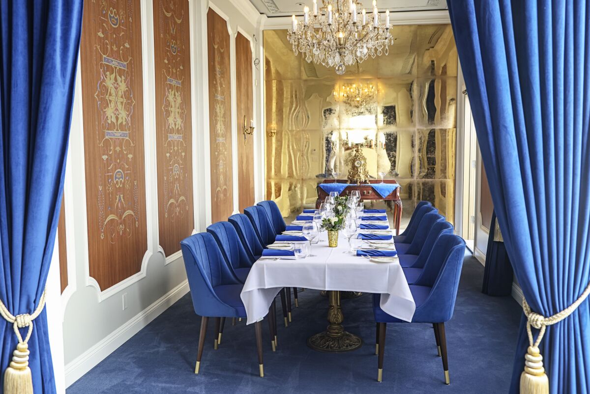 This is the renovated Blue Room at Mister A's restaurant.
