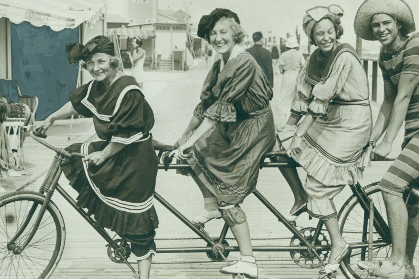 Bicycle built for four at a Long Beach, NY, cycling party.