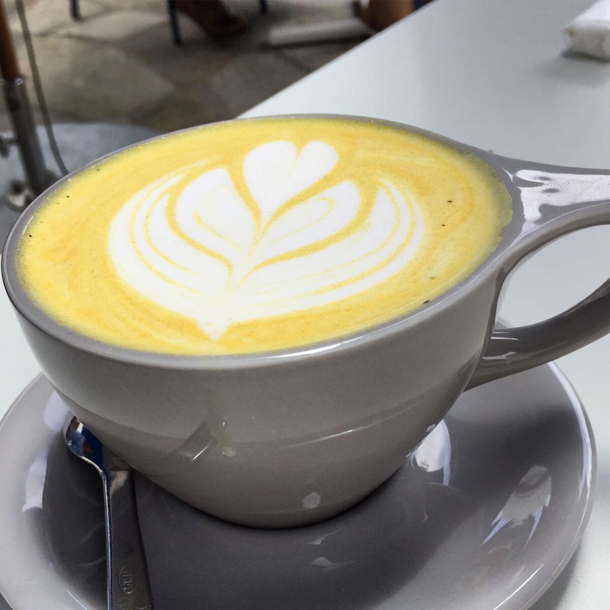 The turmeric latte at Parakeet Cafe is made with turmeric, ginger, vanilla, cardamom, honey and almond milk.