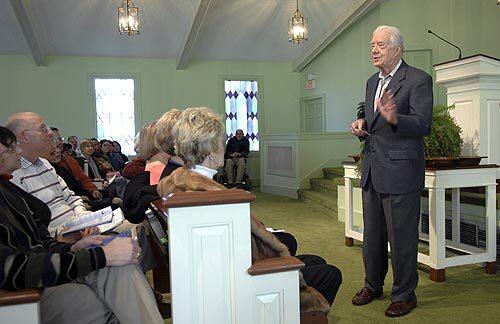 Former President Carter teaches Sunday School at Maranatha Baptist Church in his hometown of Plains, Ga. Thousands flock to Plains each year to hear Carter speak at Maranatha, which was formed when a liberal faction of the Plains Baptist Church broke off after he left office.