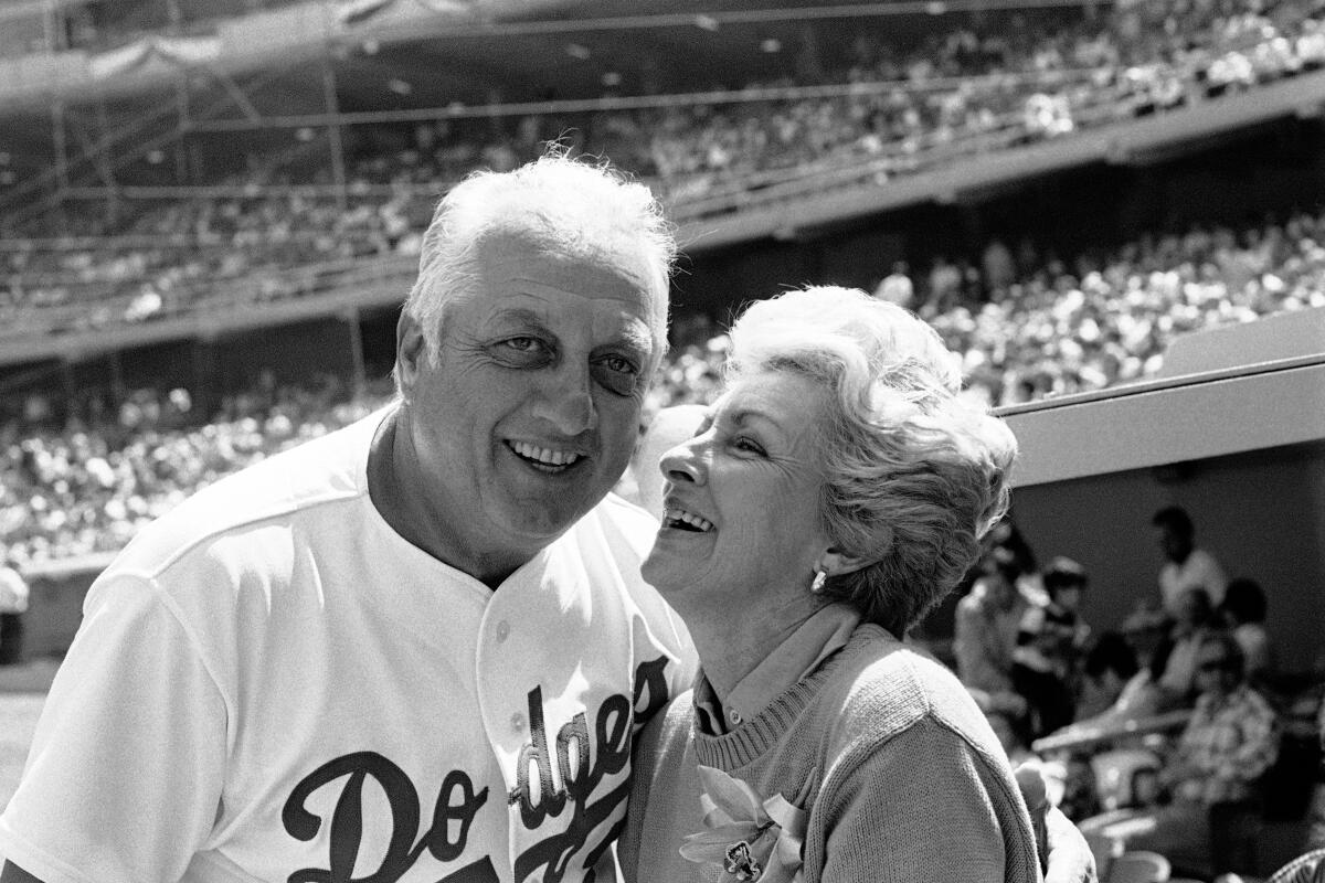 FILE - Jo Lasorda, wife of Los Angeles Dodgers' manager Tommy Lasorda 
