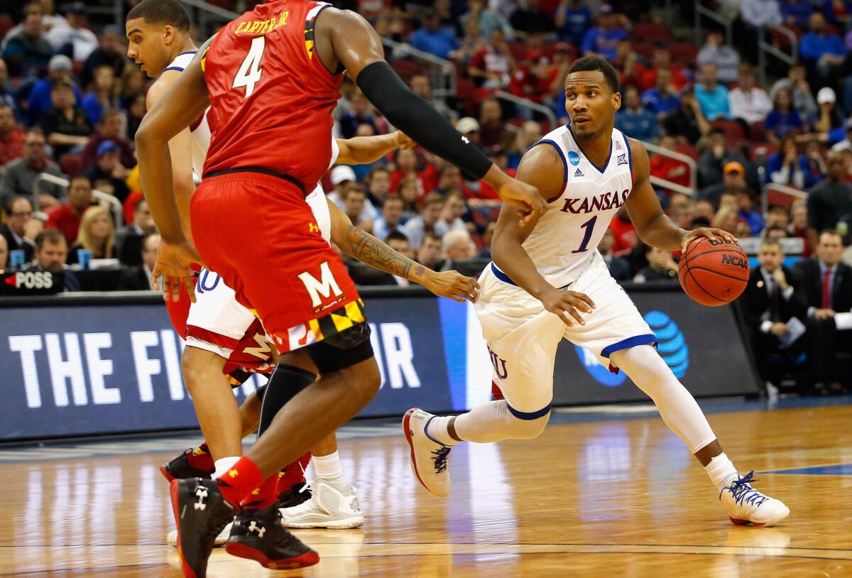 Kansas guard Wayne Selden Jr. handles the ball during the second half of a game against Maryland on March 24.