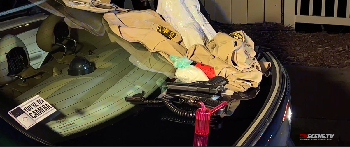 San Diego police found sheriff's uniform shirts and other items inside a car they pulled over early Wednesday.