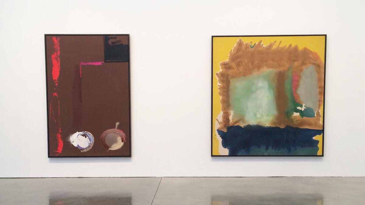 An installation view, from left, of "Syzygy," 1987, and "Milkwood Arcade," 1963, at Gagosian Gallery.