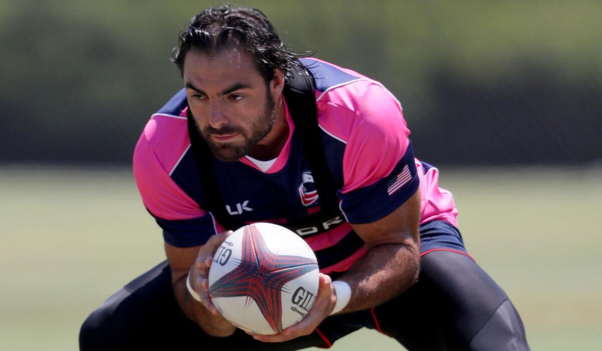 Nate Ebner catches a ball during a U.S. rugby training session on July 14.