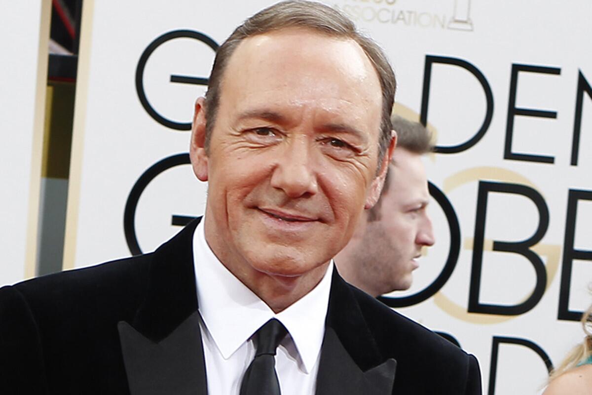 Kevin Spacey arrives for the 71st Golden Globe Awards show at the Beverly Hilton on Sunday.
