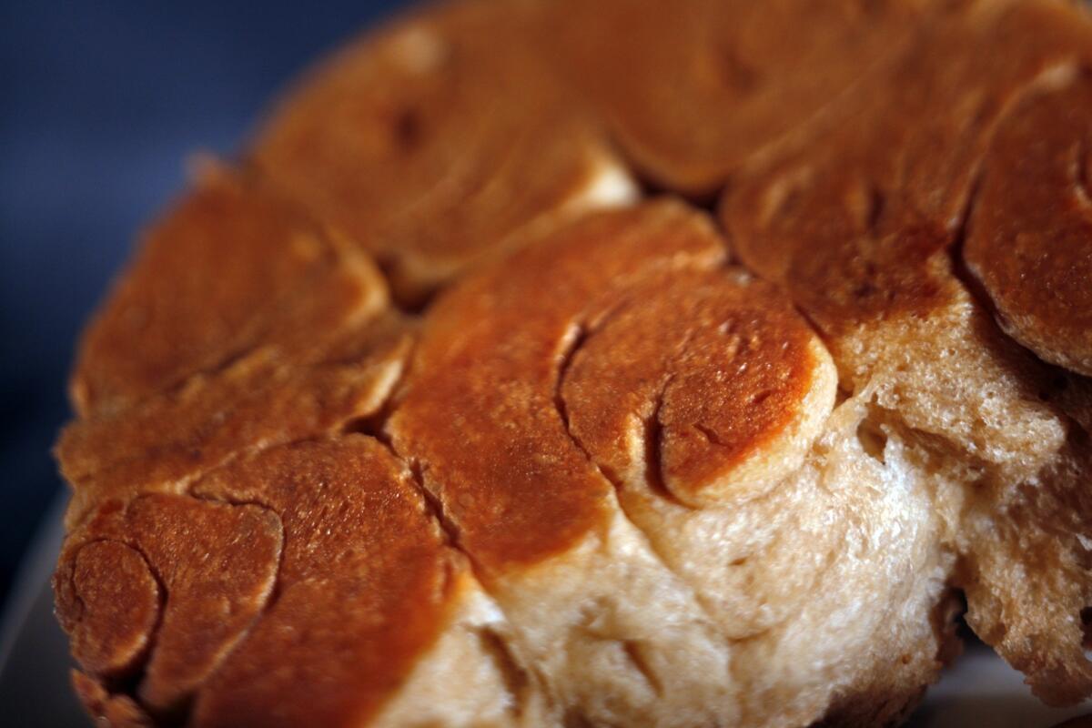 Hanukkah kubanah with fig jam (pull-apart Middle Eastern bread).