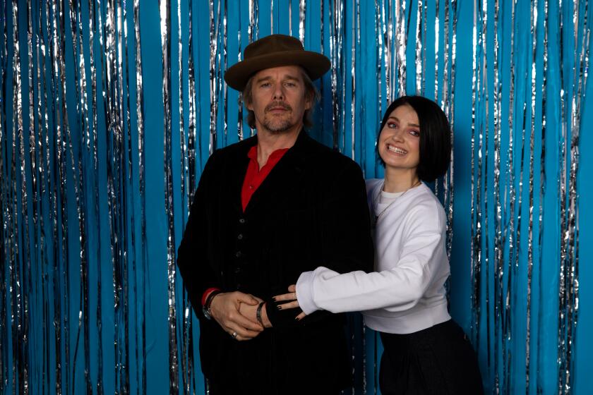 PARK CITY, UTAH - JANUARY 27: Ethan Hawke and Eve Hewson of “Tesla,” photographed in the L.A. Times Studio at the Sundance Film Festival on Monday, Jan. 27, 2020 in Park City, Utah. (Jay L. Clendenin / Los Angeles Times)