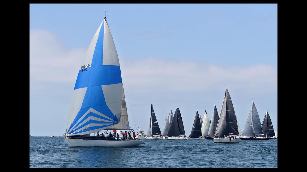 Racing yachts took off in different groupings, at the 71st annual Newport to Ensenada International Yacht Race, off the coast of Newport Beach on Friday, April 27, 2018. Three courses were started by 187 boats including the regular N2E course to Ensenada, a new Border Run to San Diego and the Sprint to Dana Point, all off the Balboa Pier.