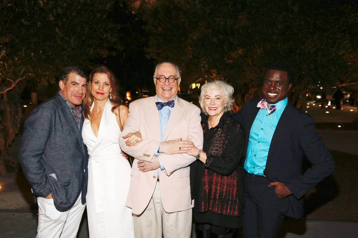 'Grey Gardens' cast members Bryan Batt, from left, Rachel York, Simon Jones, Betty Buckley and Davon Williams pose during the July 13 party for the opening night performance of the musical at the Ahmanson Theatre in Los Angeles.