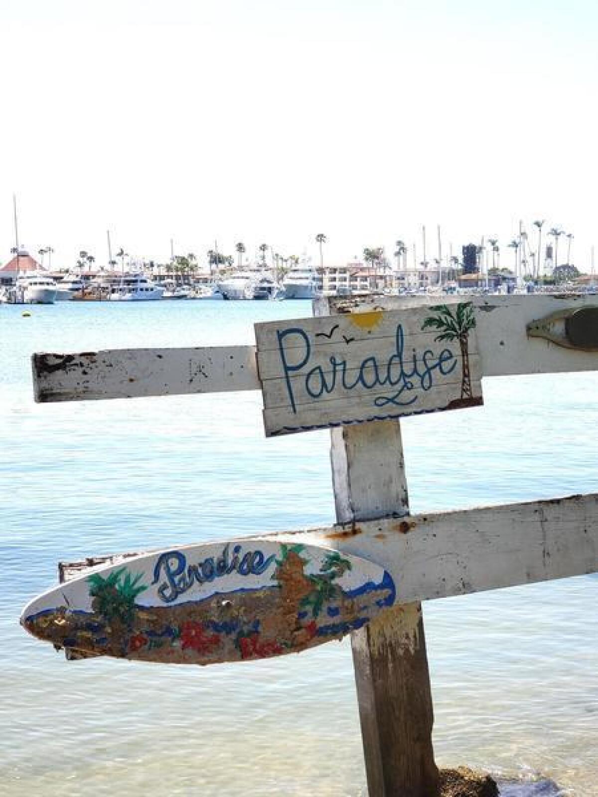 IN YOU EVER GET LOST ... Signs mark your way to Paradise (in someone’s eyes!) along La Playa Bayside Trail at Kellogg Beach.