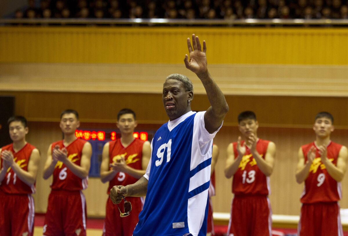 Dennis Rodman, shown in North Korea in January as part of his "basketball diplomacy," has reportedly inspired a film for 20th Century Fox.