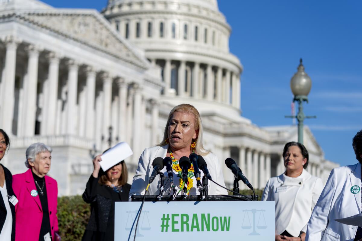 Bamby Salcedo speaks about the Equal Rights Amendment at a news conference on Capitol Hill in Washington.
