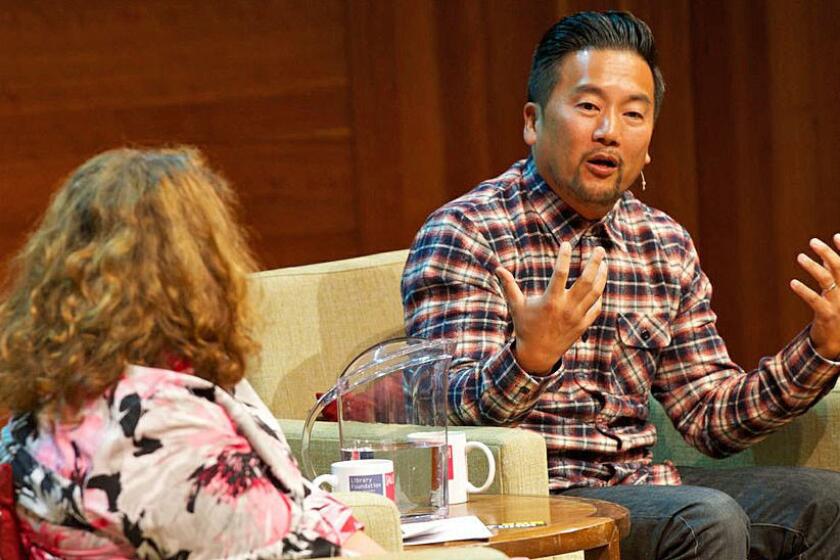 Roy Choi and Evan Kleiman at the Los Angeles Public Library's Aloud speaker series.