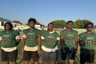 Dorsey's big offensive line: Chris Barnett (left), King Jackson, Derek Armstrong, Mike McDonald, Alonzo Holmes.