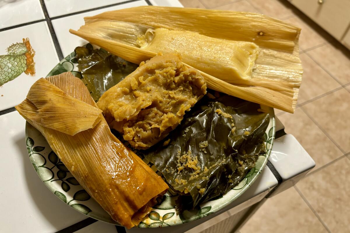 Chuchito, pache and elote tamales from Guatemalteca Bakery and Restaurant