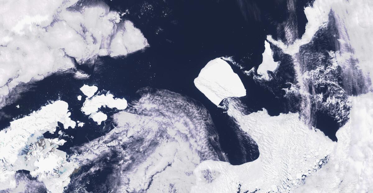 A satellite image of ice in the ocean.