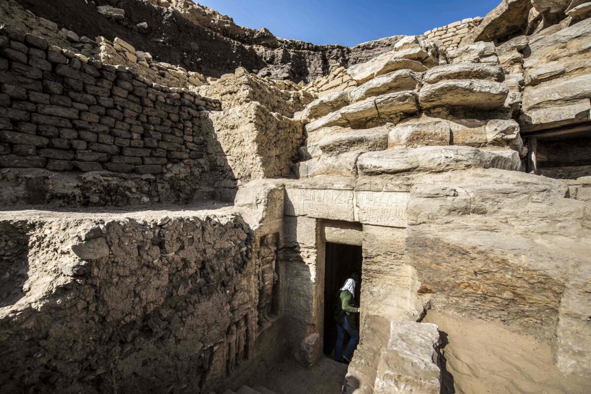 The entrance to the newly discovered tomb of the high priest Wahtye at the Saqqara necropolis south of Cairo.