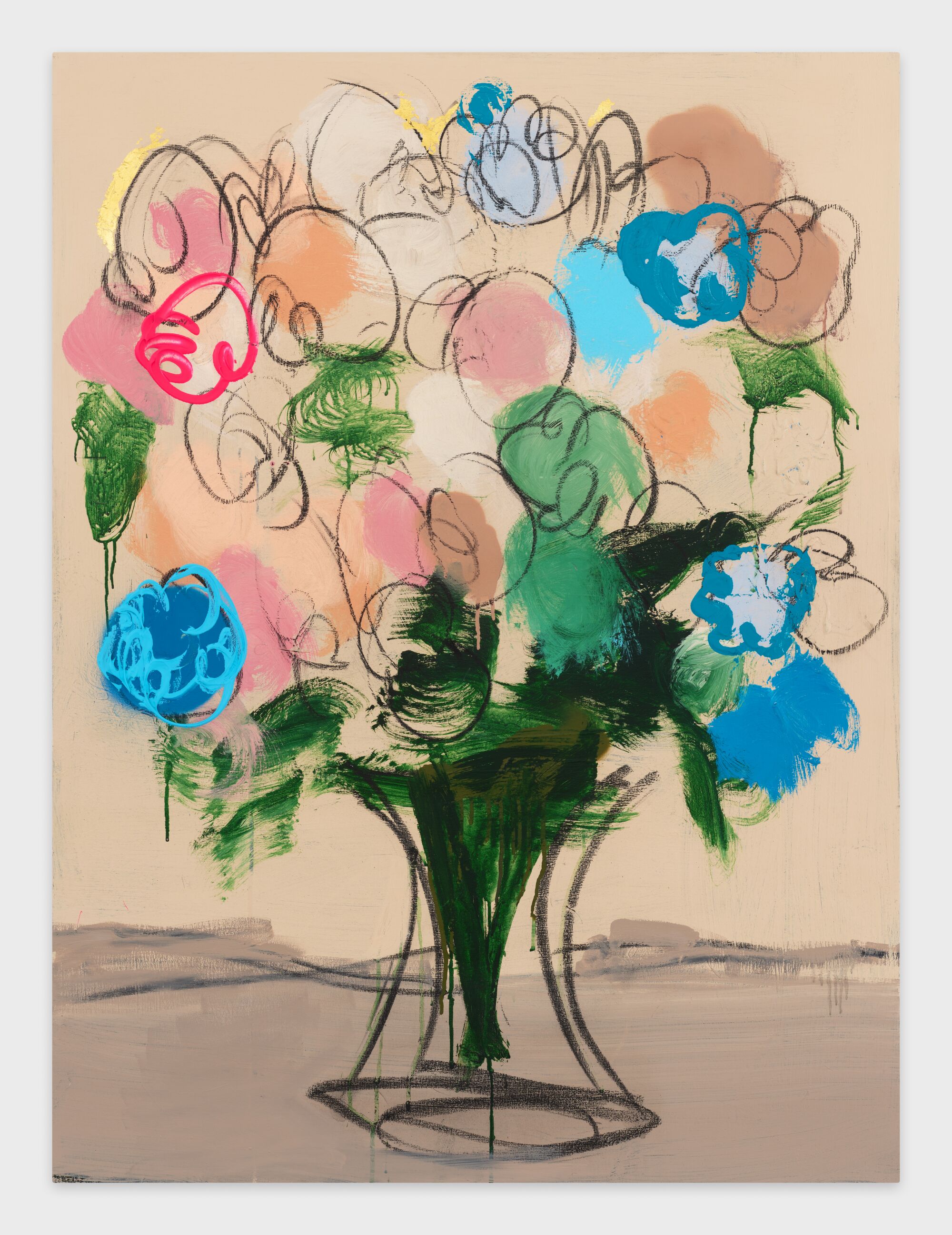 A painting of flowers in a vase.