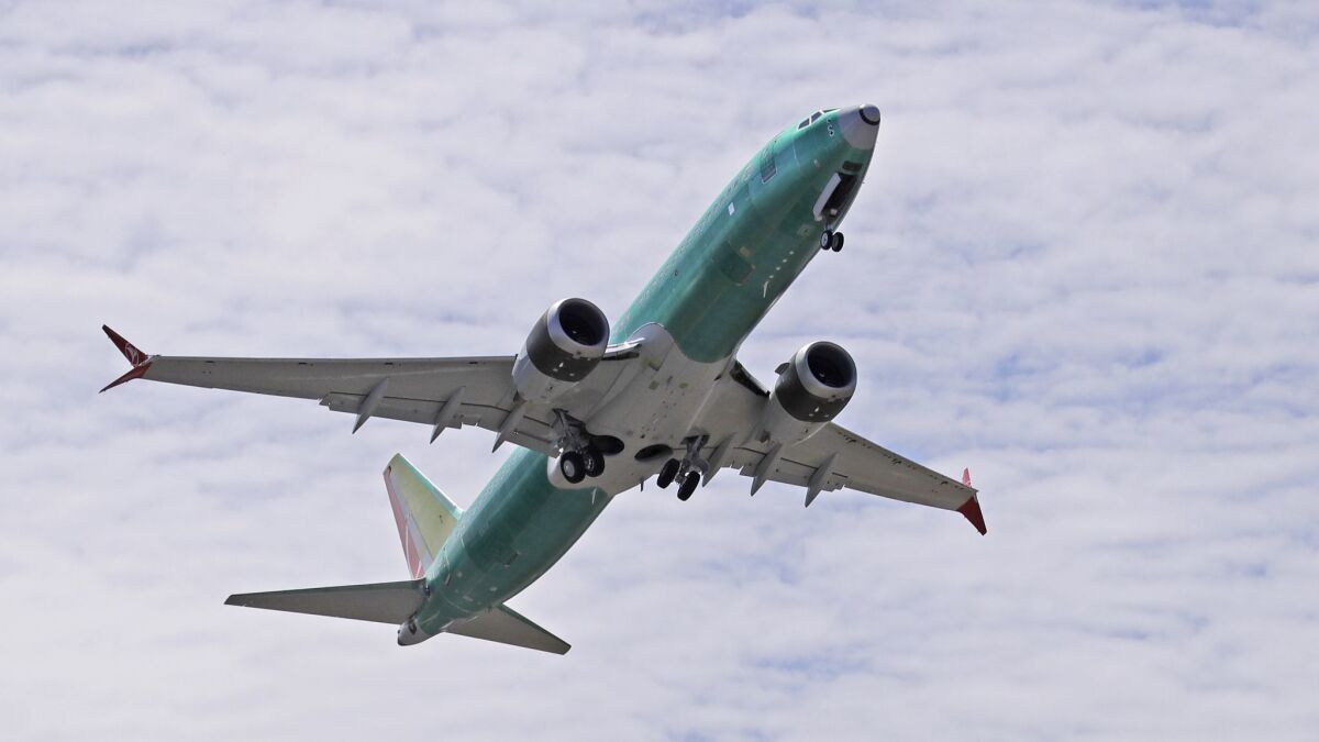 A Boeing 737 Max 8 jetliner being built for Turkish Airlines takes off on a test flight on Wednesday in Renton, Wash.