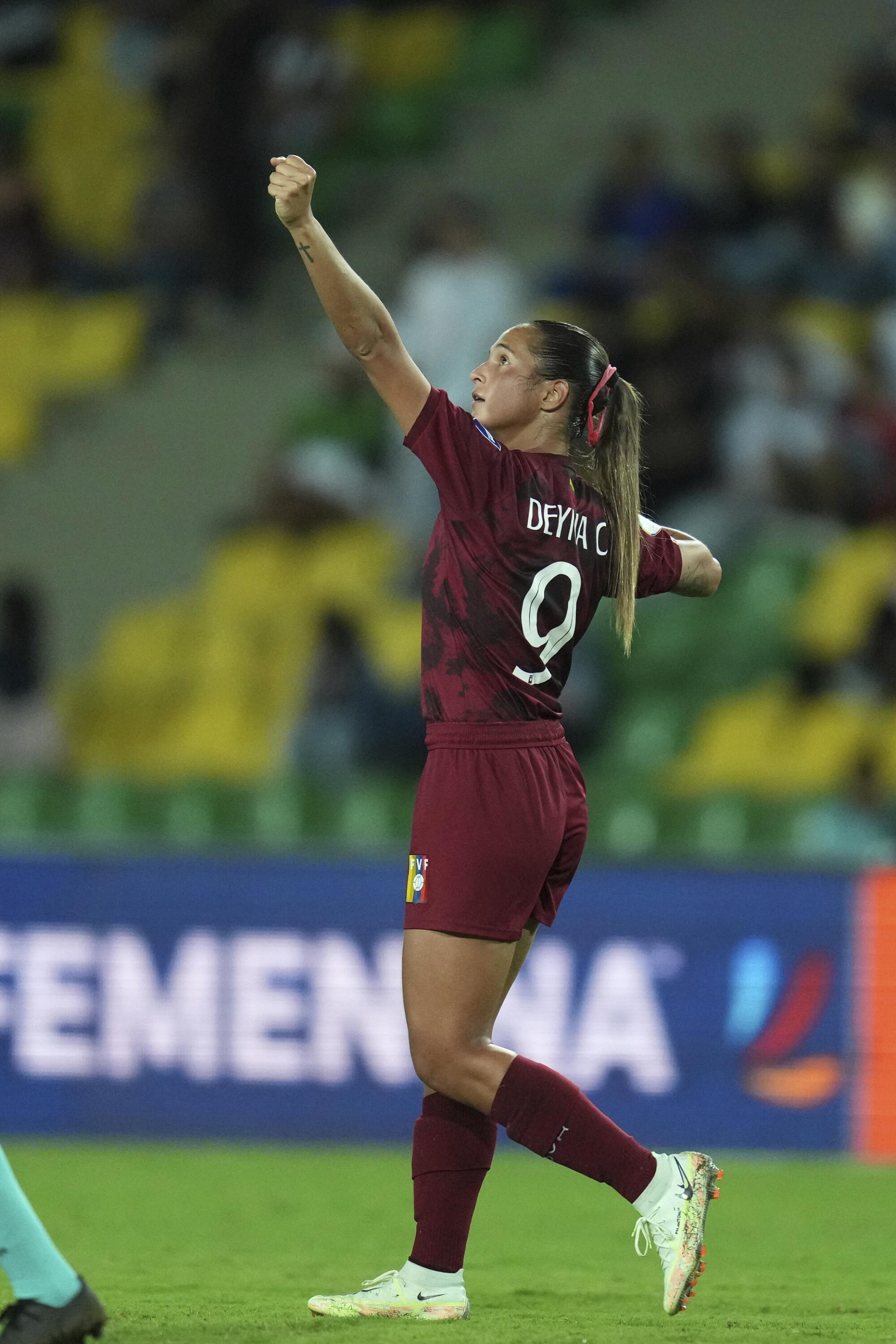 Venezuela's Deyna Castellanos celebrates a goal.