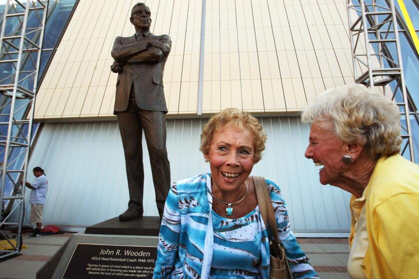 WESTWOOD, CA - OCTOBER 26, 2012 -- Nan Wooden, left, enjoys a light moment with friend Mary Lou Smith.