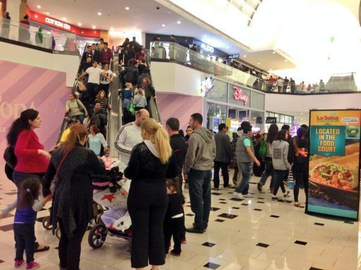 Black Friday shoppers line up at Glendale Galleria at 2 a.m. on Friday, Nov. 29, 2013.