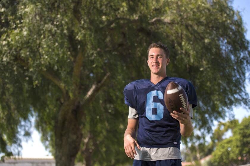 Corona del Mar sophomore John Humphreys, 15, is the Daily Pilot Football Player of the Week. Photo taken on Wednesday, September 13.