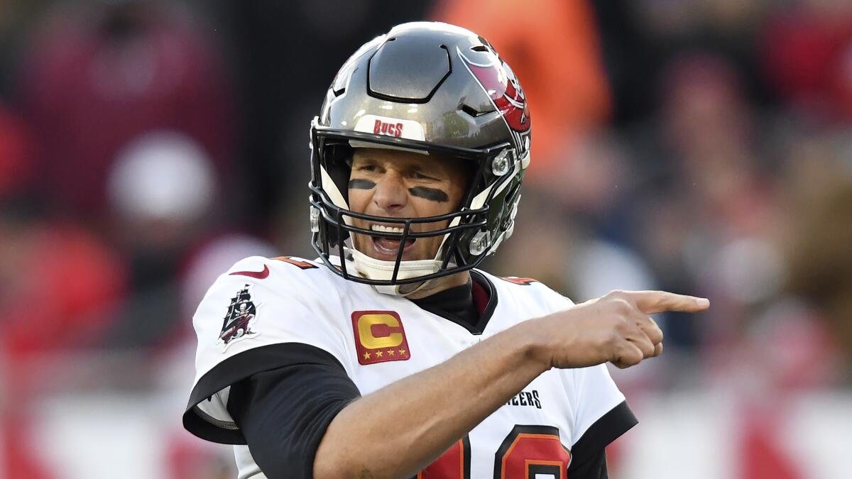 Tampa Bay Buccaneers quarterback Tom Brady calls a play against the Los Angeles Rams on Jan. 23.