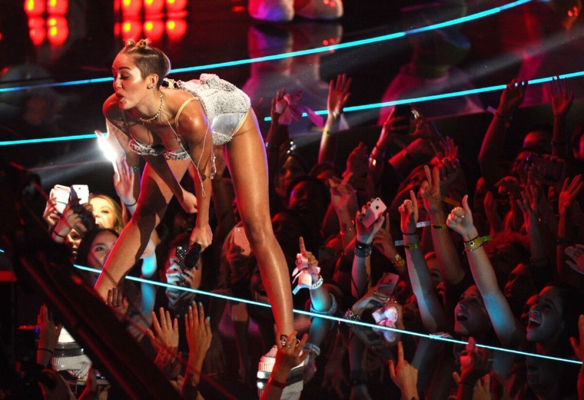 Miley Cyrus twerks at the MTV Video Music Awards on Sunday night.