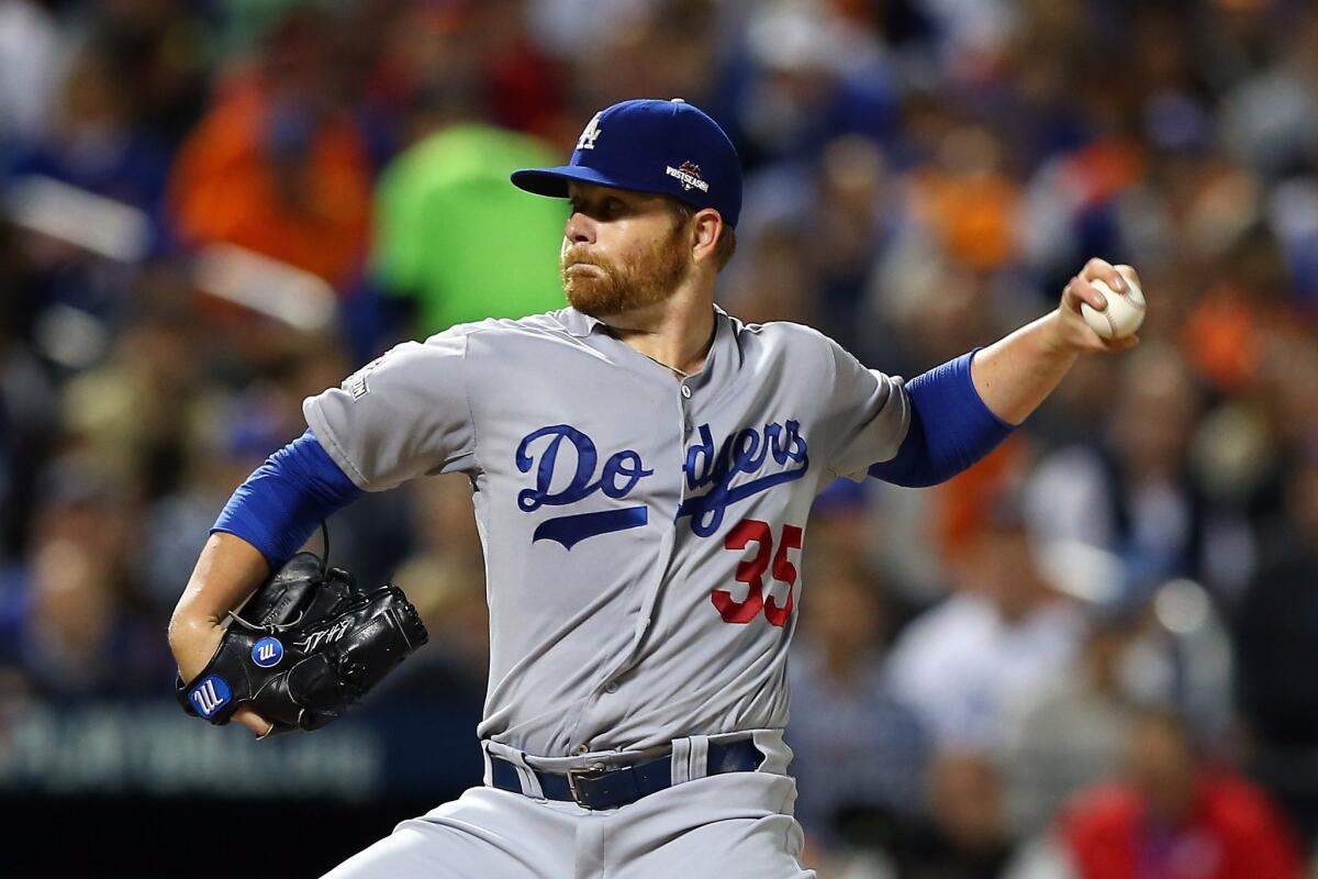 Dodgers starter Brett Anderson pitches against the New York Mets during Game 3 of the National League division series on Oct. 12.