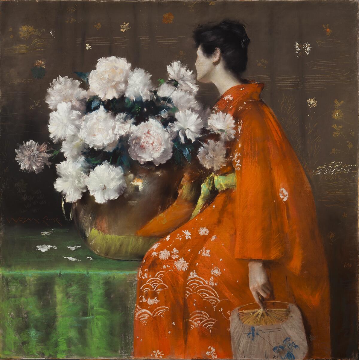 "Spring Flowers (Peonies)," 1889, pastel on paper, prepared with a tan ground and wrapped with canvas around a wooden strainer, 48 inches by 48 inches. (Terra Foundation for American Art)