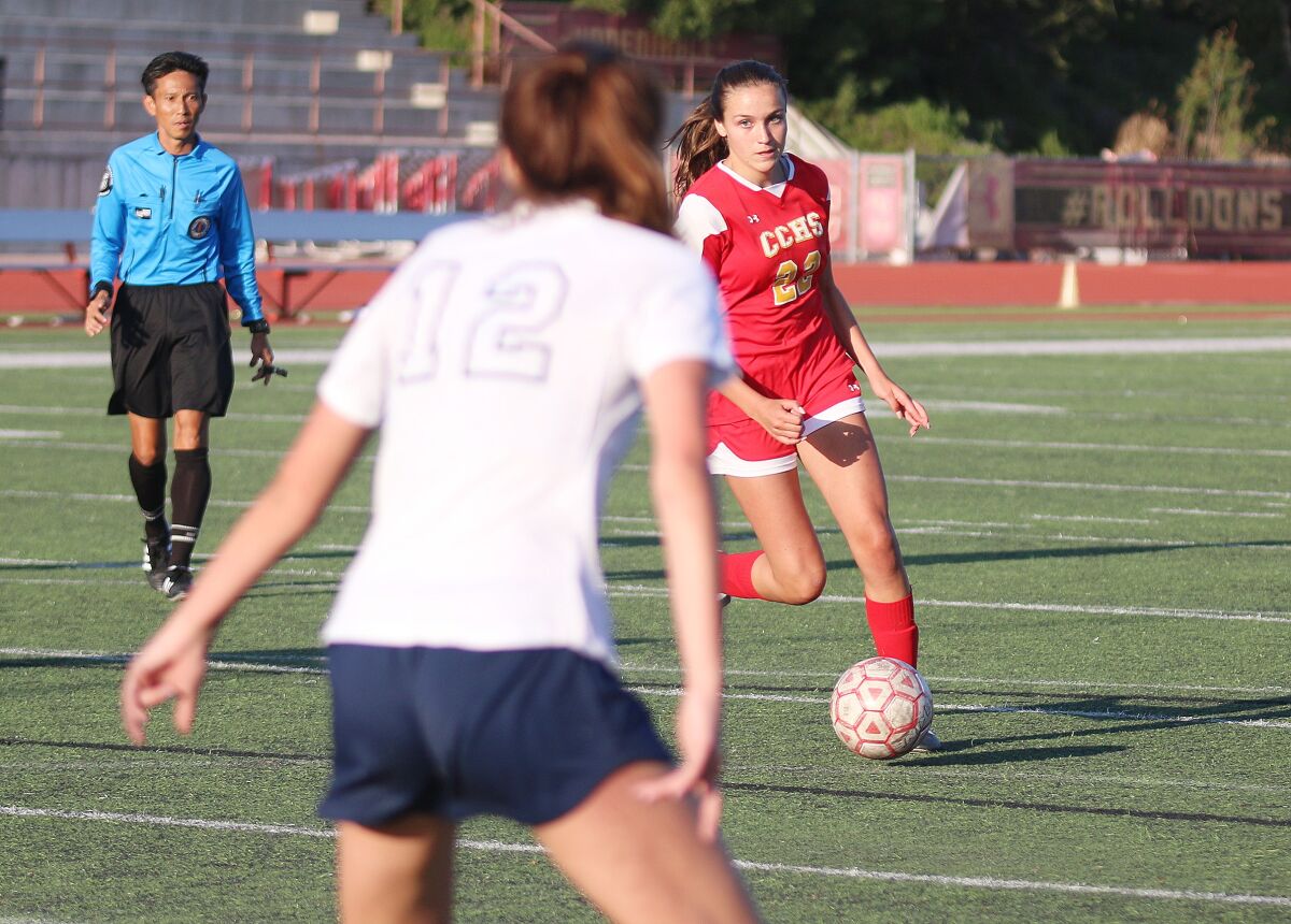 Senior Sophia Aragon takes aim at the San Marcos goal.