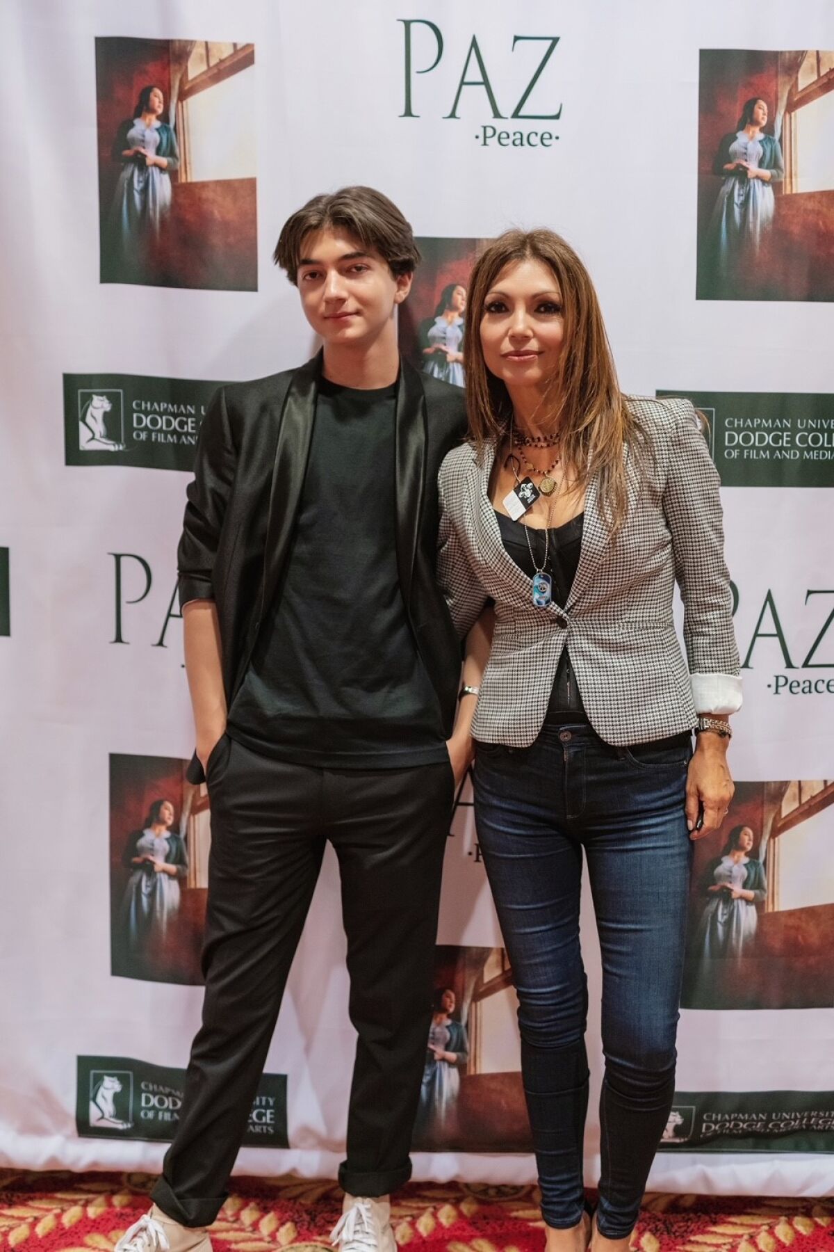 Elena Sahagun with her son Colin at the premiere of "Paz."