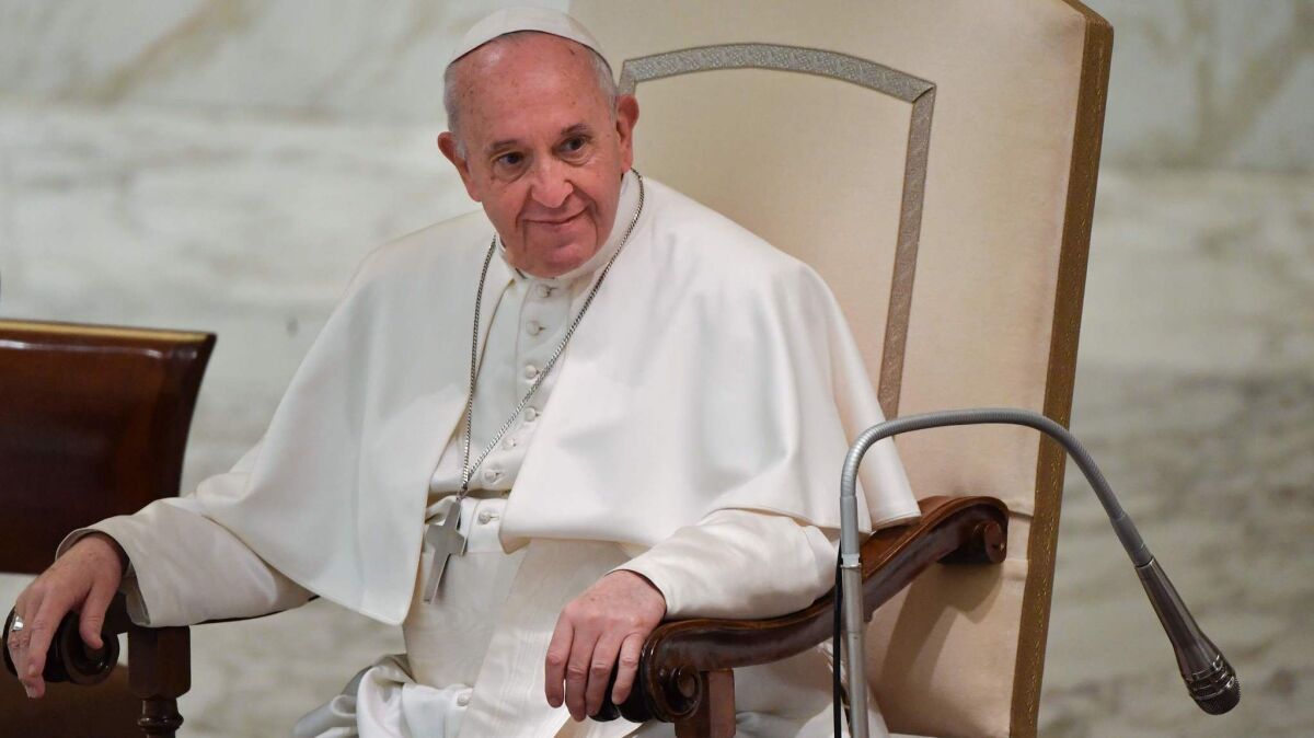 Pope Francis during a forum at Paul VI hall in the Vatican on Thursday.