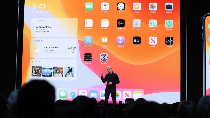 Apple CEO Tim Cook delivers the keynote address during the 2019 Apple Worldwide Developers Conference at the San Jose Convention Center on Monday.