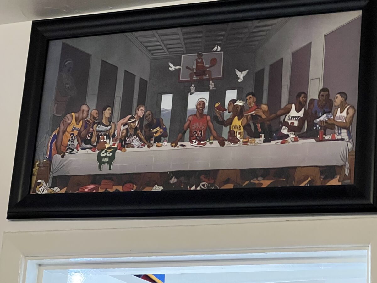 UCLA guard David Singleton won this  print of NBA players that was inspired by Leonardo da Vinci's "The Last Supper." 