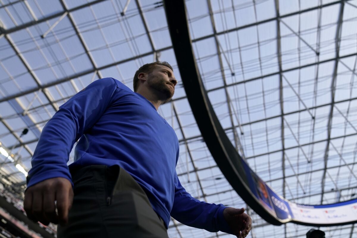 Rams coach Sean McVay takes the field before a win over the San Francisco 49ers in the NFC championship game on Jan. 30.
