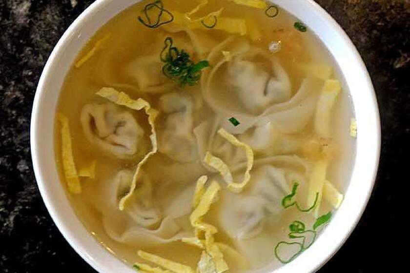 The green leaf wonton soup on the menu at Yu Garden Restaurant in San Gabriel.