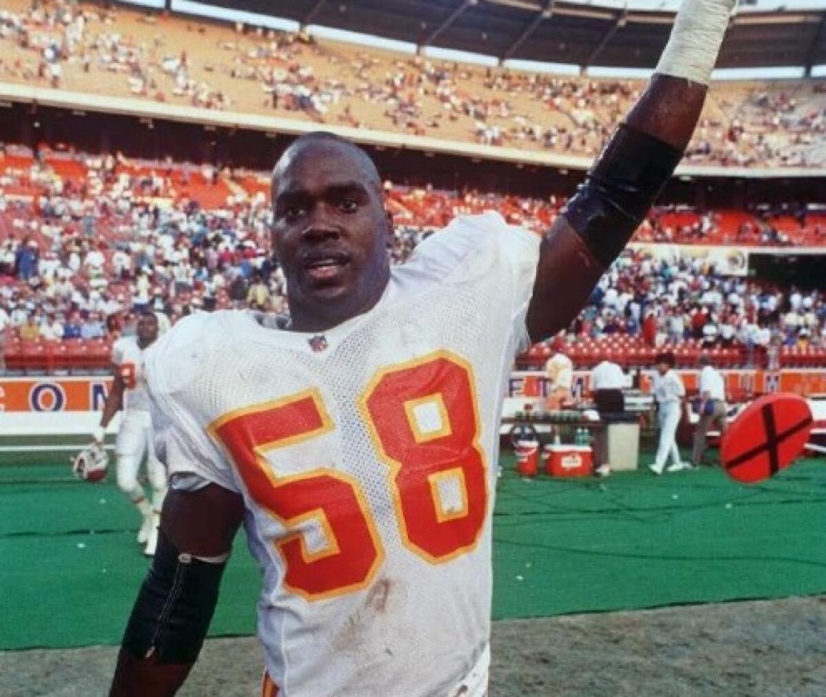 Kansas City Chiefs linebacker Derrick Thomas during his playing days in the NFL. 