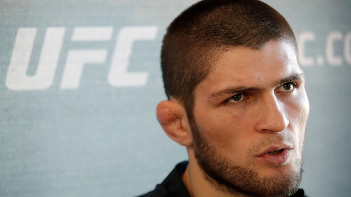 Khabib Nurmagomedov, shown in March, meets No. 4-rated Edson Barboza at UFC 219 on Saturday night.