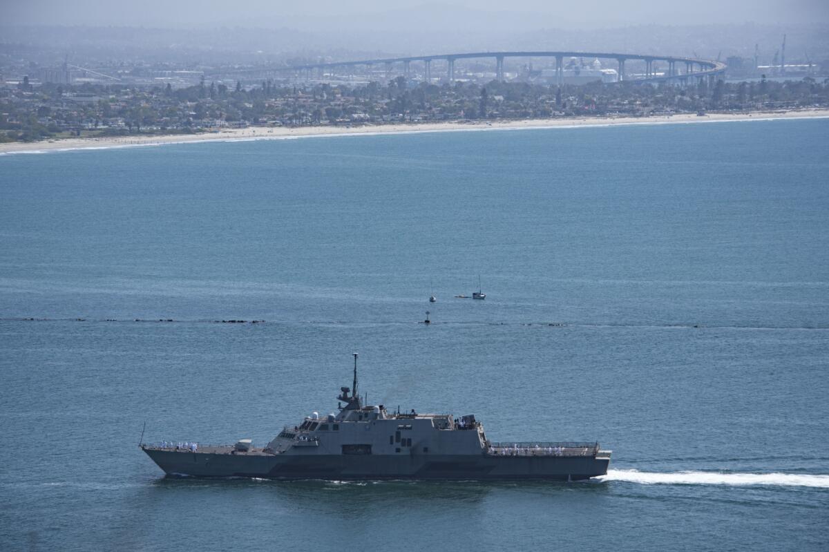 Littoral combat ship Freedom returns to Naval Base San Diego from her final deployment, April 12.