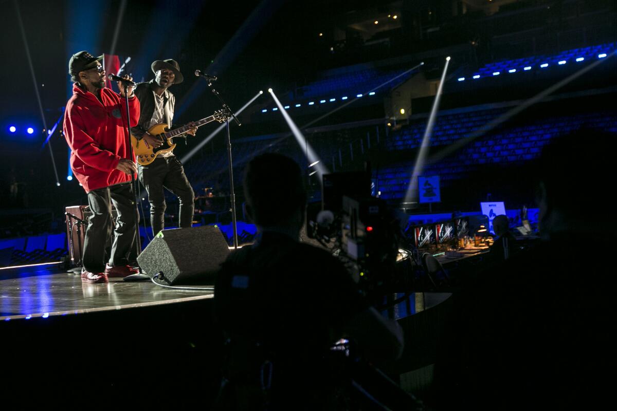 William Bell and Gary Clarke Jr. at the rehearsals for the 59th Grammy Awards at Staples Center