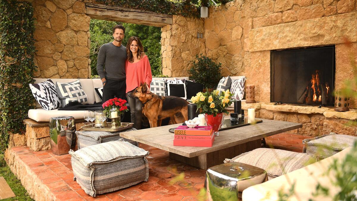 "All of it was inspired by the French countryside," David Charvet says of the cabana that the couple built at their Malibu home.